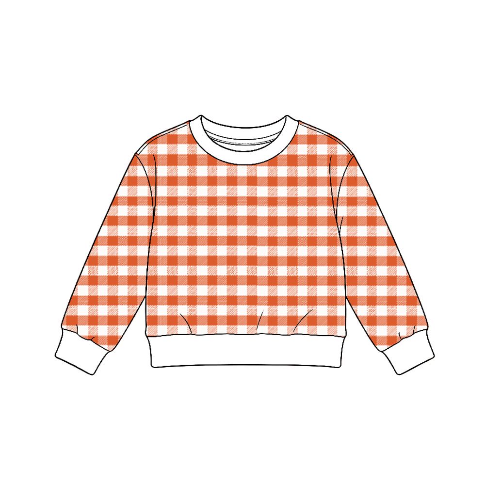 ( Moq 5 ) Preorder Baby Girls Kids Long Sleeves Orange Plaid Shirt Yoga Active Clothes