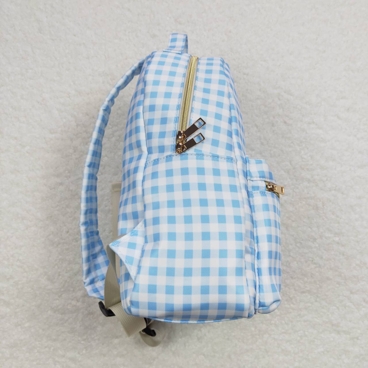 BA0087 Baby Girl Kids Blue Checkered Bag Backpack