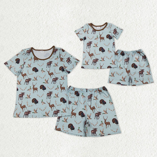 Sibling Baby Girls Adult Women Deer Ducks turkey Shirt Shorts Mommy and Me Hunting Pajamas Sets RTS