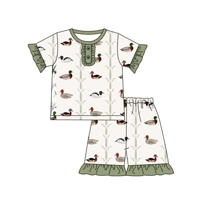 Baby Girl Short Sleeves Ducks Shirt Tops Ruffle Shorts Pajamas Set Moq 5