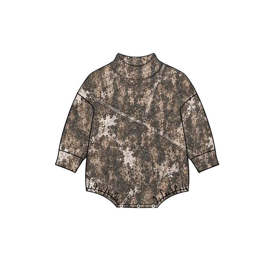 ( Moq 5 ) Preorder Baby Girls Infant Leaves Bubble Mock Neck‌ Romper Camo Clothes