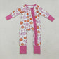 Baby Boy Long Sleeves Pumpkins Fall Pink Ruffle Zipper Pajamas Romper RTS
