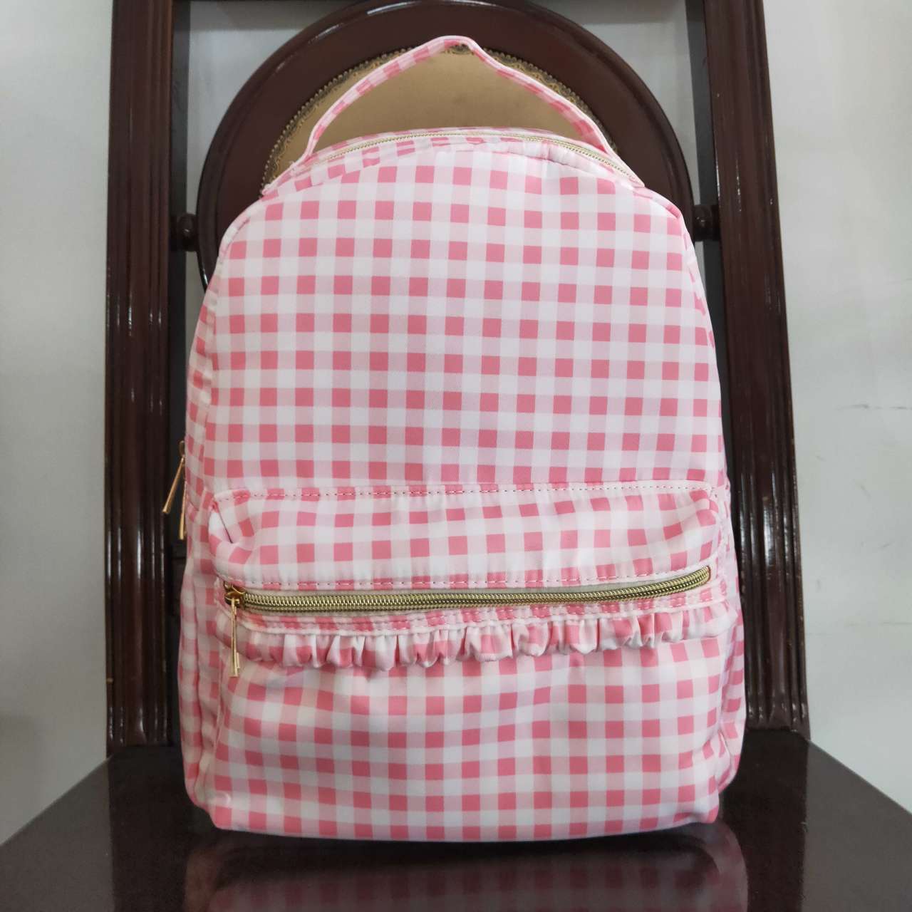 BA0086 Baby Girl Kids Pink Plaid Bag Backpack