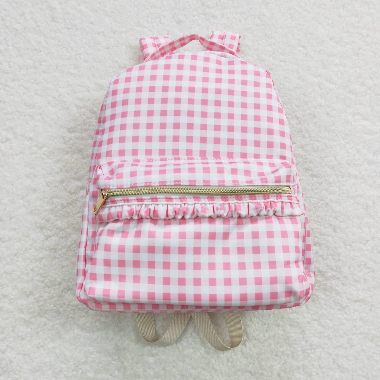 BA0086 Baby Girl Kids Pink Plaid Bag Backpack