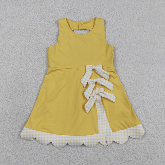 Baby Girls Sleeveless Bows Yoga Shorts Ruffle Knee Length Yellow Dress RTS