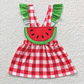 Promotion Baby Girl Short Sleeves Embroidery Watermelon Summer Red Plaid Dress