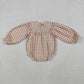 Baby Girl Long Sleeves Plaid Smocked Embroidery turkey Leaves Thanksgiving Romper RTS