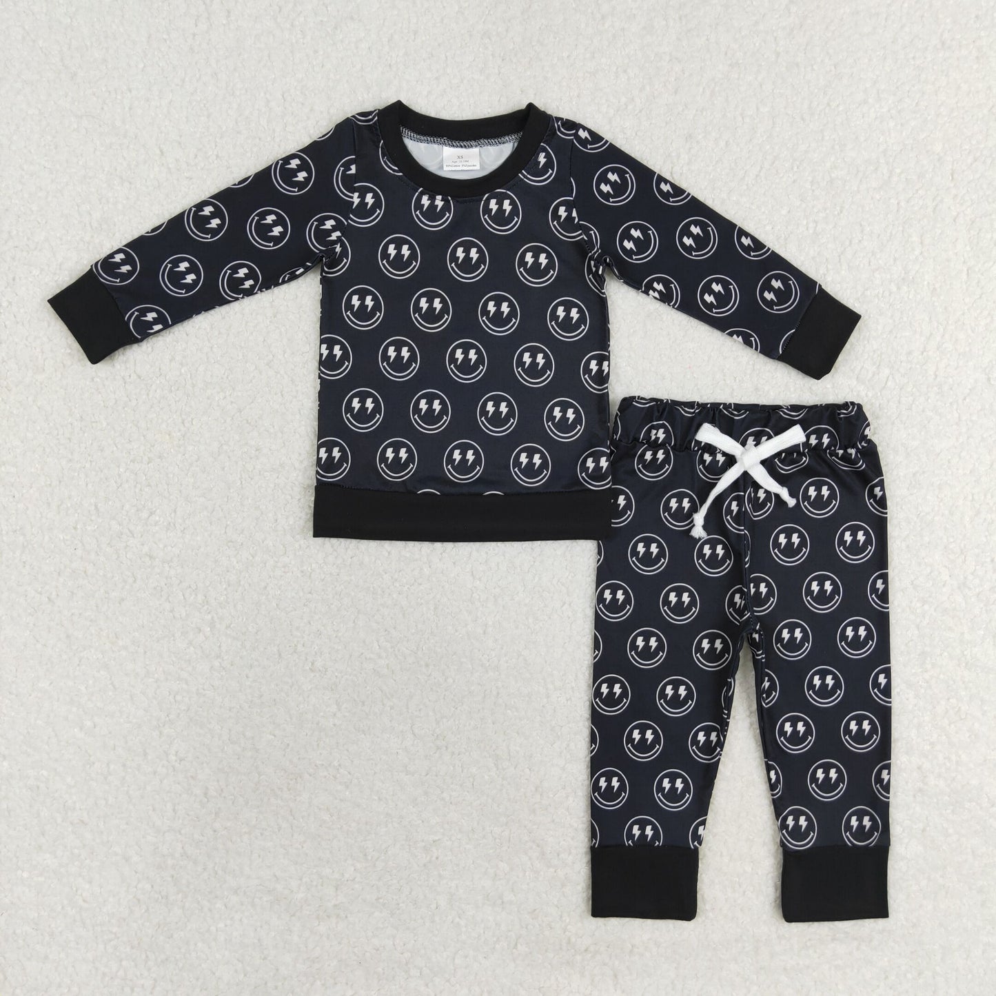 Baby Boy Long Sleeves Smile Shirt Pants Pajamas Black Set