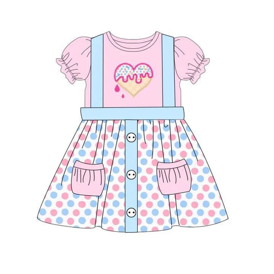 Moq 3 Pre-order GSD0676 Baby Girl Pink Heart Shirt Pocket Skirt Valentine's Day Set