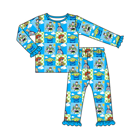 Moq 5 Cartoon Toys Plaid Print Girls Fall Pajamas Clothes Set