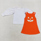 Baby Girl White Cotton Shirt Embroidery Halloween Face Orange Dress Set