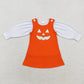 Baby Girl White Cotton Shirt Embroidery Halloween Face Orange Dress Set