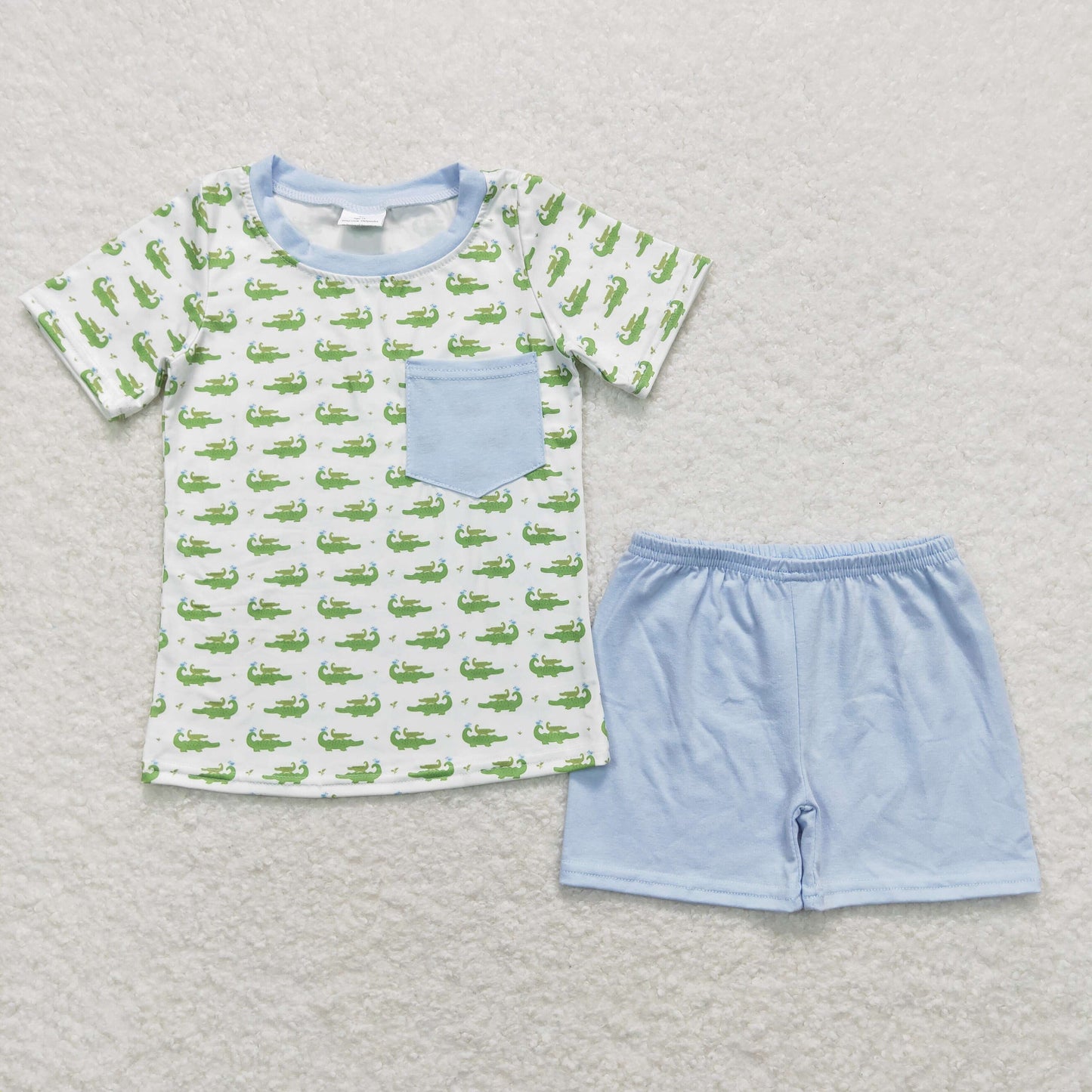 Baby Boy Short Sleeves Crocodile Pocket Shirt Blue Shorts Set