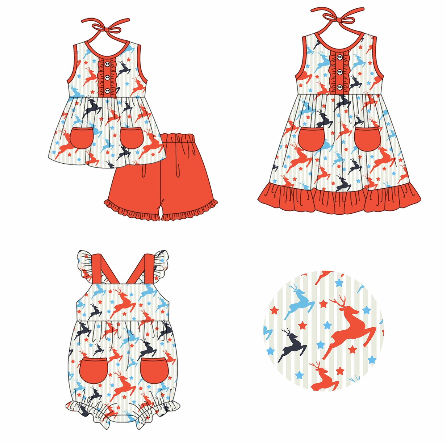 Baby Girl Dear Stars Sibling Romper Dress Clothes Set ( Moq 5 Each Design ) 11.26