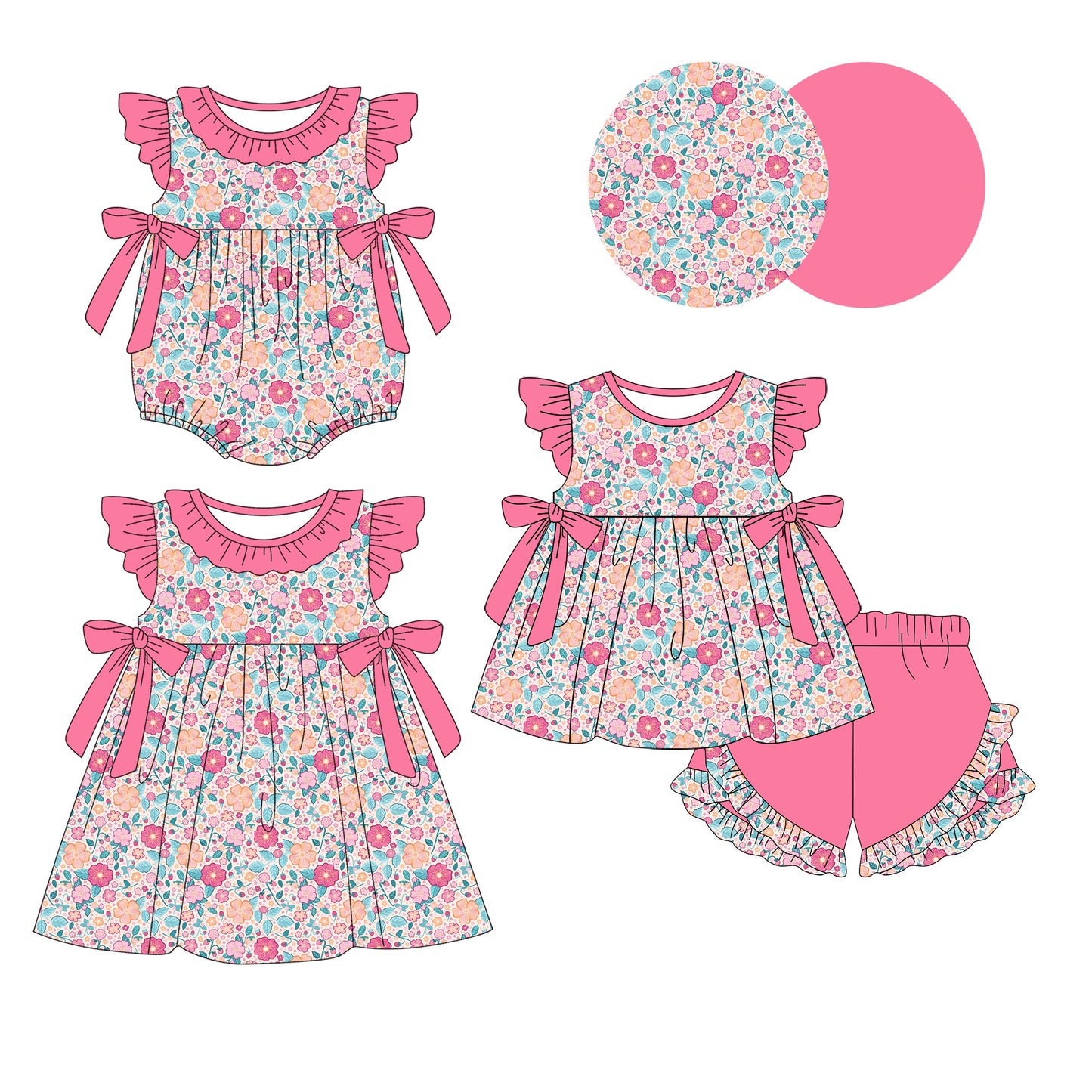 Baby Girl Flower Bows Sibling Romper Dress Set ( Moq 5 Each Style ) 1.9