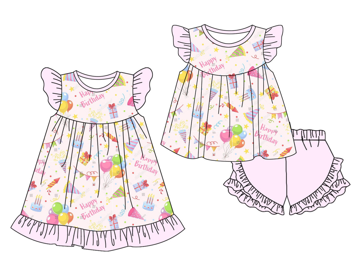 Baby Girl Short Sleeves Birthday Sibling Dress Set ( Moq 5 Each Style ) 1.13