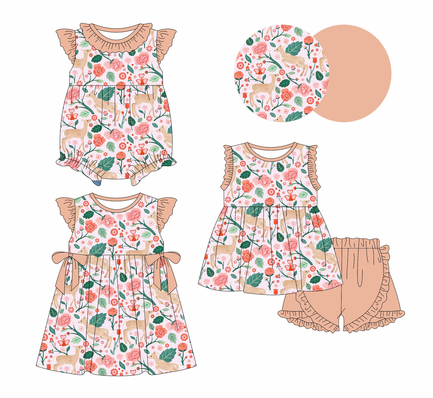 Baby Girl Deer Flower Sibling Romper Dress Set ( Moq 5 Each Style ) 2.15