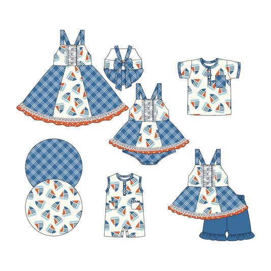 Baby Boy Girl Bows Checked Sibling Romper Dress Set ( Moq 5 Each Style ) 3.6