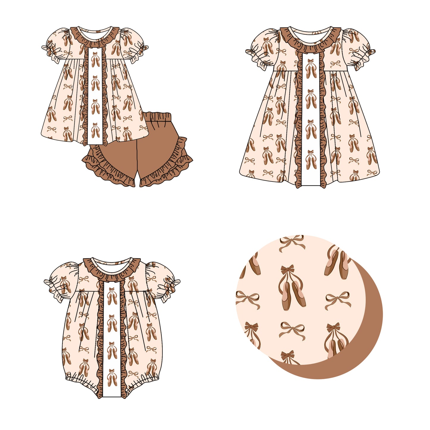 Baby Girl Short Sleeves Dance Bows Sibling Romper Dress Clothes Set ( Moq 5 Each Design )11.19