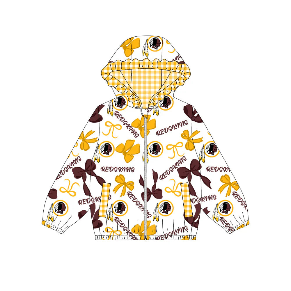 ( Moq 5 ) Baby Girls Kids Long Sleeves Yellow Bows Cheer Pockets Hoodie Zipper Jacket Tops