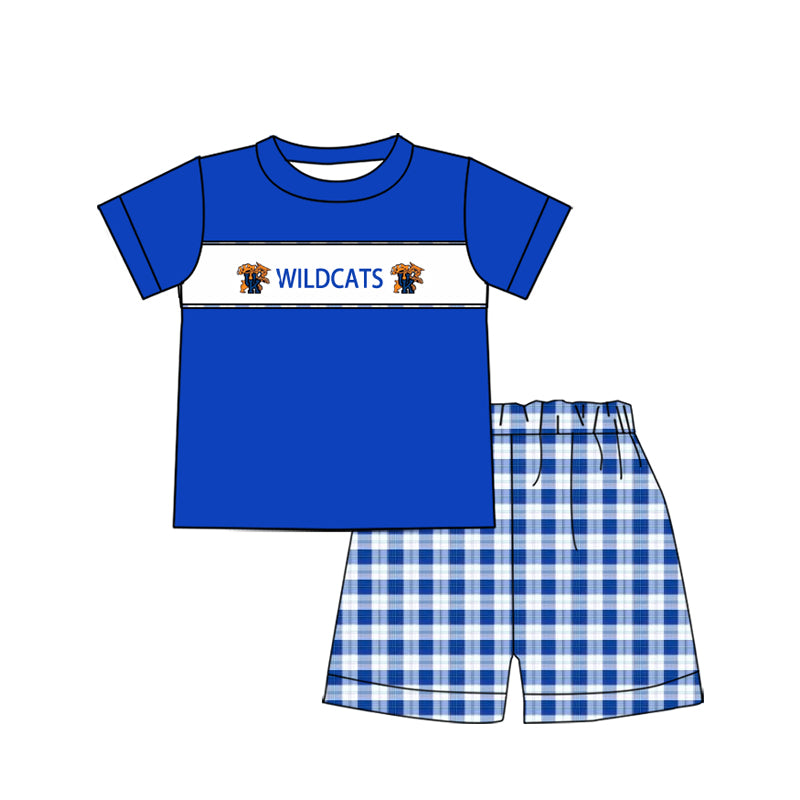 Baby Boy Short Sleeves Tiger Team Blue Shirt Checked Shorts Clothes Set (Moq 5 )