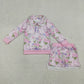 Baby Girls Kids Long Sleeves Flower Zipper Tops Shorts Skirt Pink Clothes Set RTS
