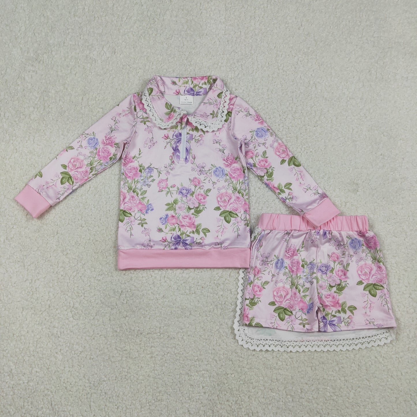 Baby Girls Kids Long Sleeves Flower Zipper Tops Shorts Skirt Pink Clothes Set RTS