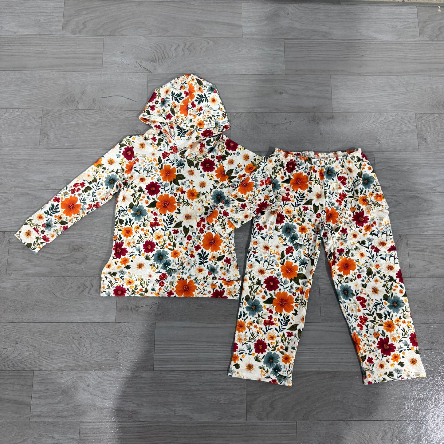 ( No moq ) Preorder Baby Girls Kids Flower Long Sleeves Hoodie Shirt Pockets Pants Set Clothes