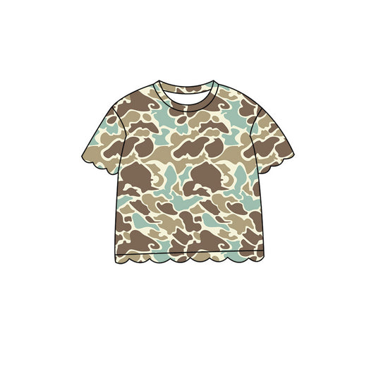 ( Moq 5 ) Preorder Baby Girls Kids Short Sleeves Camo T-shirt Scallop Pullover Kids Clothes