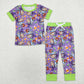 Baby Boy Kids Short Sleeves Dogs Halloween Purple Shirt Pants Pajamas Set