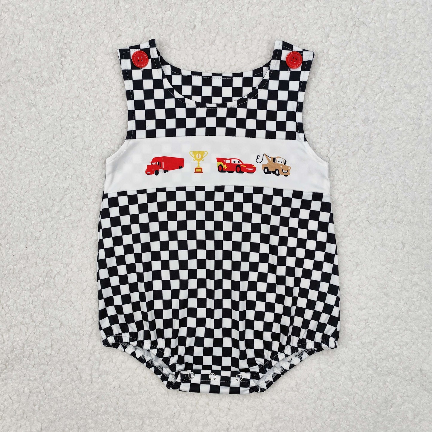 Baby Boy Infant Sleeveless Car Checkered Cartoon Bubble Romper