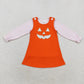 Baby Girl Pink Shirt Embroidery Halloween Face Orange Dress Set