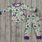 Girls Kids Long Sleeves Mardi Gras Bows Shirt Pants Pajamas Set RTS
