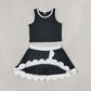 Baby Girls Kids Black Tops Scallop Skirt Shorts Yoga Active Set Clothes RTS