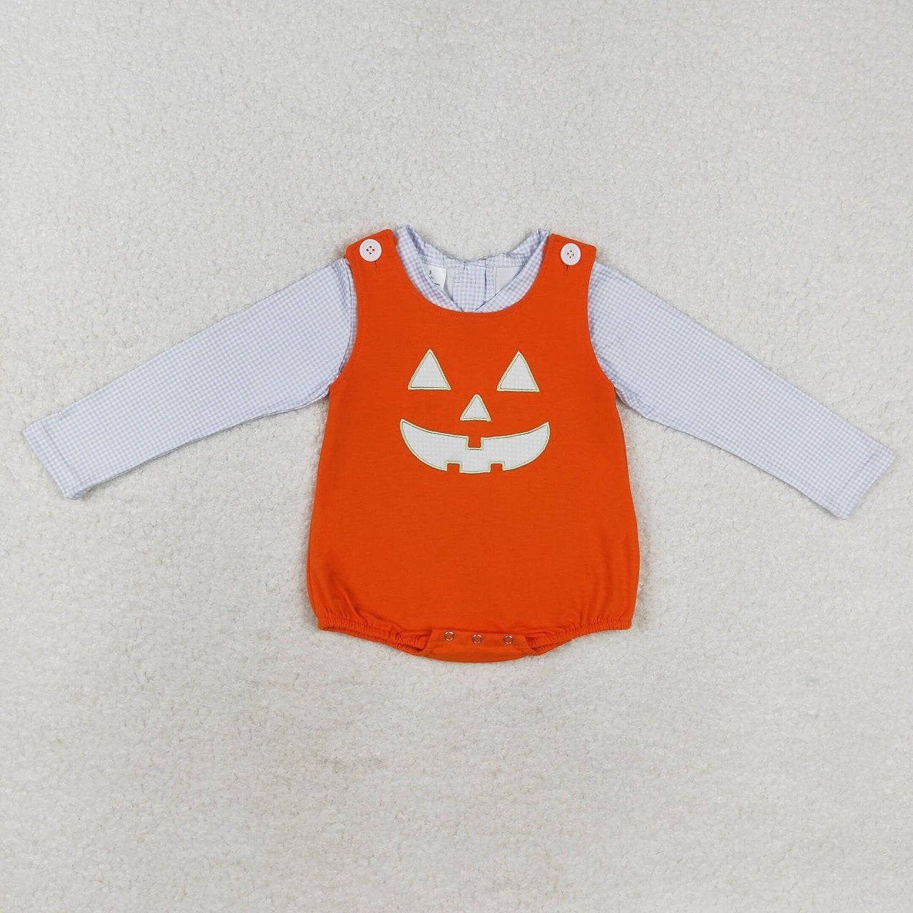 Baby Boy Blue Shirt Embroidery Ghost Face Orange Romper Halloween Set