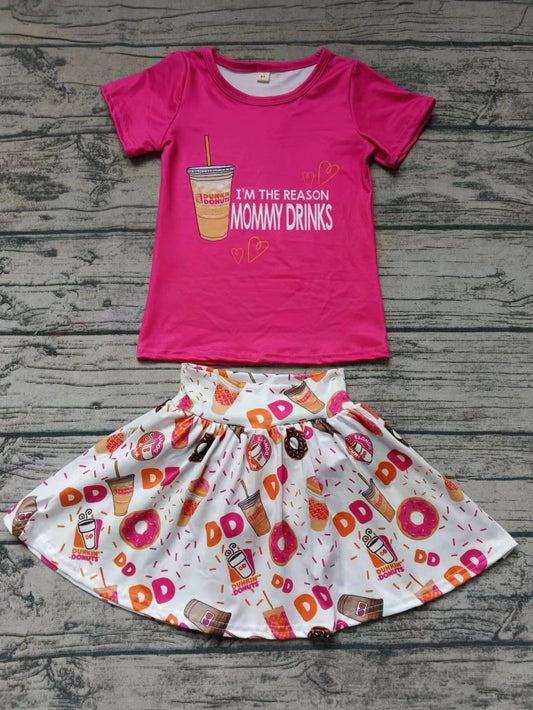 Moq 5 Baby Girl Short Sleeves Pink Shirt Donuts Skirt Set