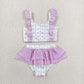 Baby Girls Kids Flower Purple Ruffle Tops Shorts Set Swimsuit Swimwear RTS