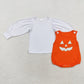 Baby Girl White Shirt Embroidery Ghost Face Orange Romper Halloween Set