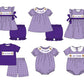 Baby Girl Team Purple Checkered Tops Cotton Shorts Set