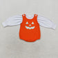 Baby Girl White Shirt Embroidery Ghost Face Orange Romper Halloween Set