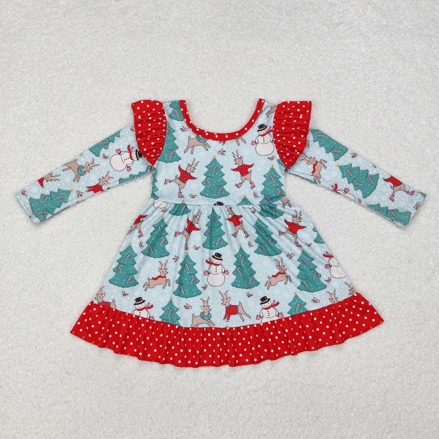 Baby Girl Long Sleeves Christmas Tree Snowman Dress