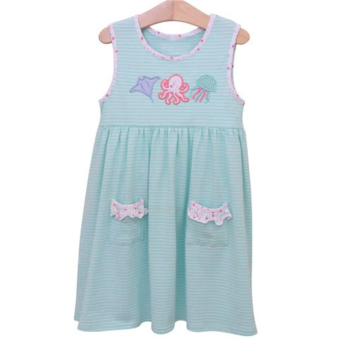 Moq 3 Pre-order GSD0963 Baby Girl Pocket Stripes Summer Dress