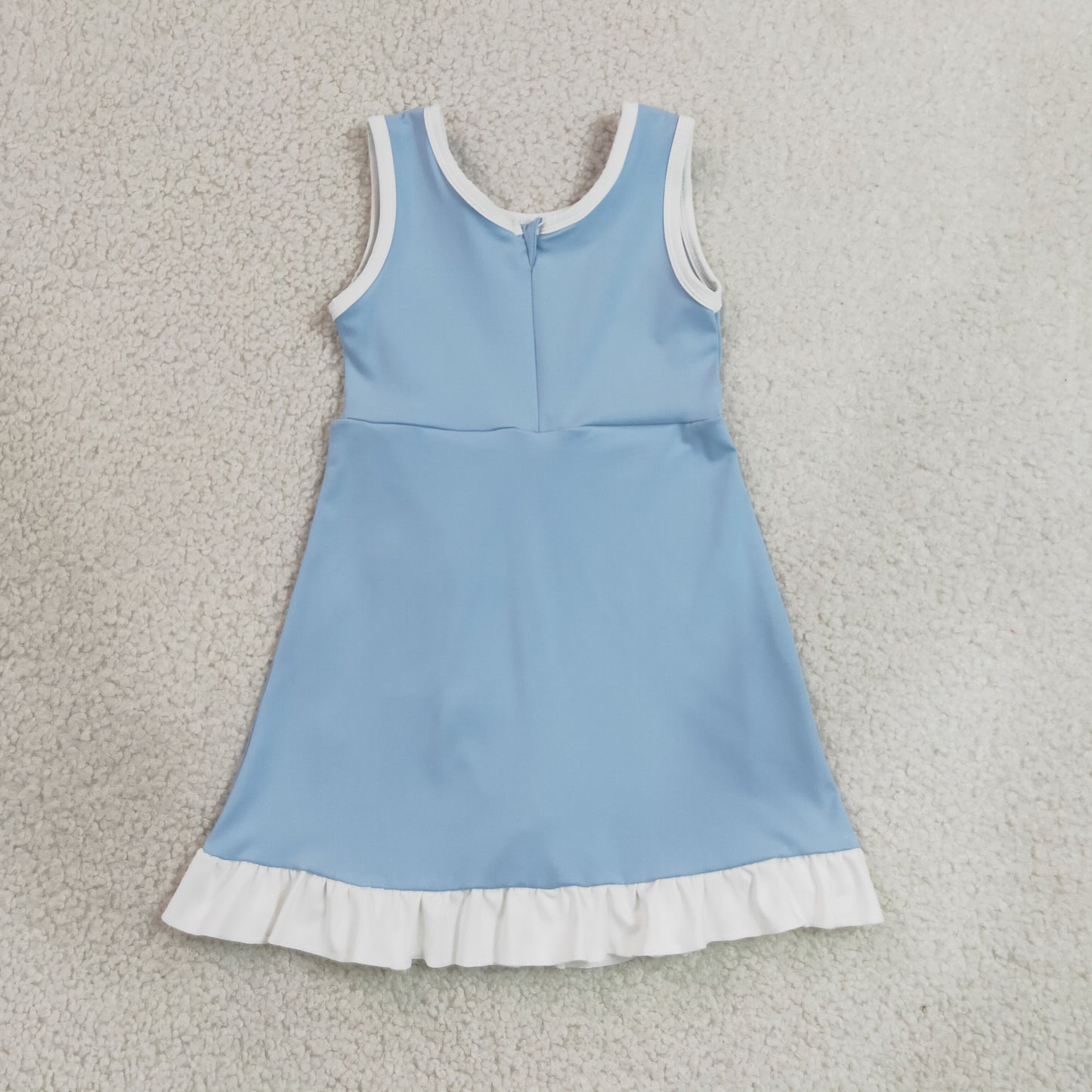 Baby Girls Kids Sleeveless Shorts Knee Length Scallop Light Blue Dress Yoga Active Clothes RTS