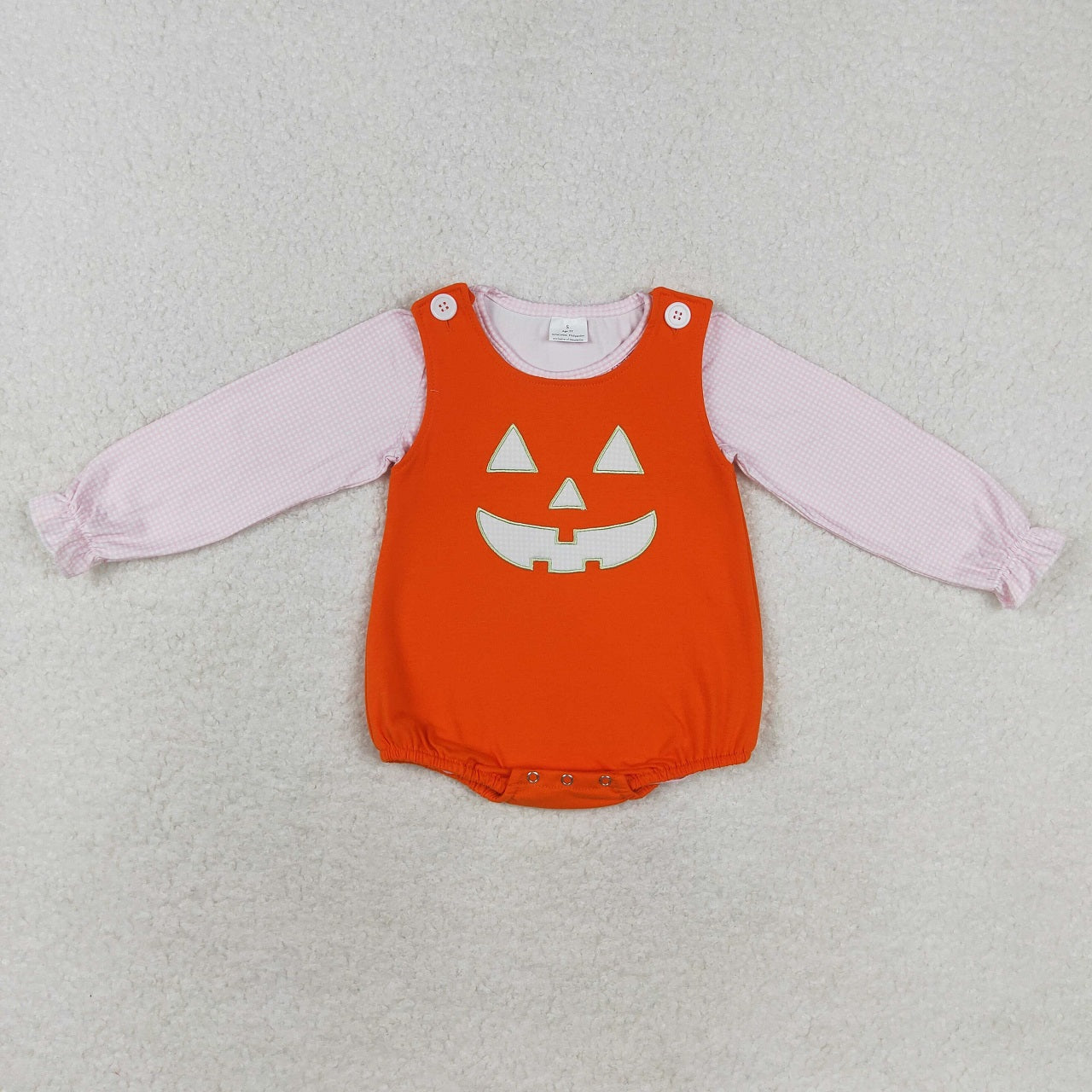 Baby Girl Pink Shirt Embroidery Ghost Face Orange Romper Halloween Set