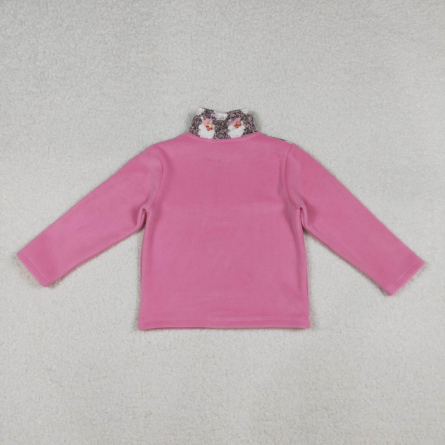 Baby Girl Pink Long Sleeves Santa Leopard Christmas Zipper Fleece Pullover Shirt RTS