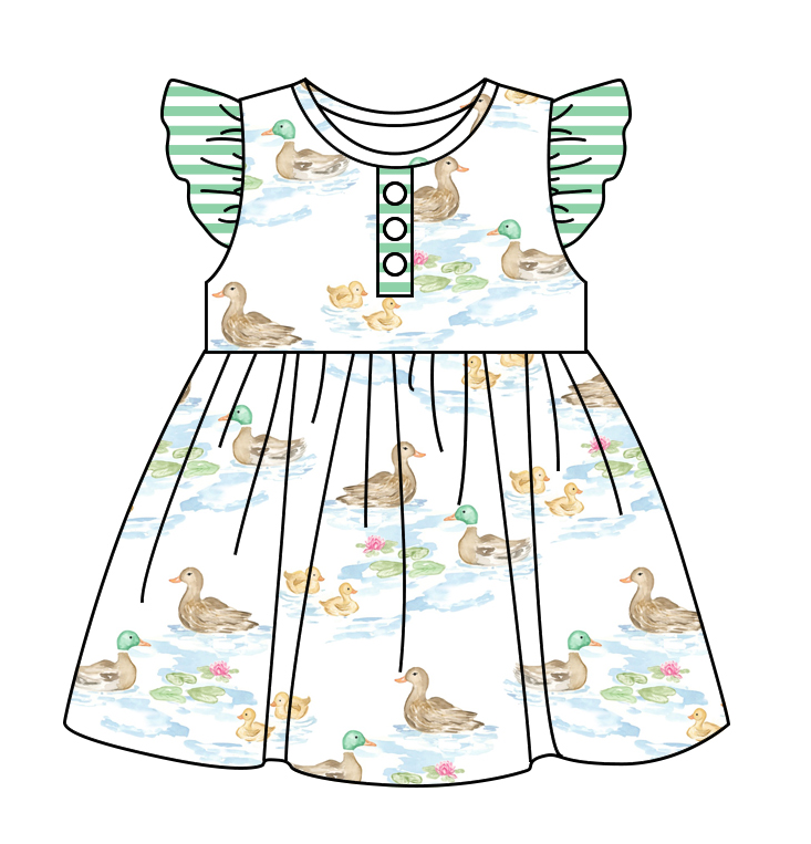 Baby Girl Short Sleeves Ducks Sibling Romper Dress Clothes Set ( Moq 5 Each Design )