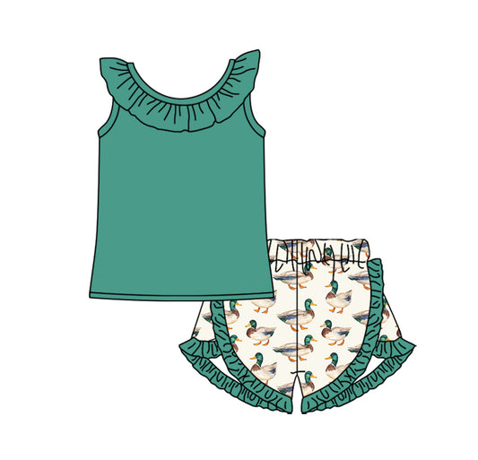 Baby Girl Green Cotton Shirt Ducks Shorts Clothes Set Moq 5
