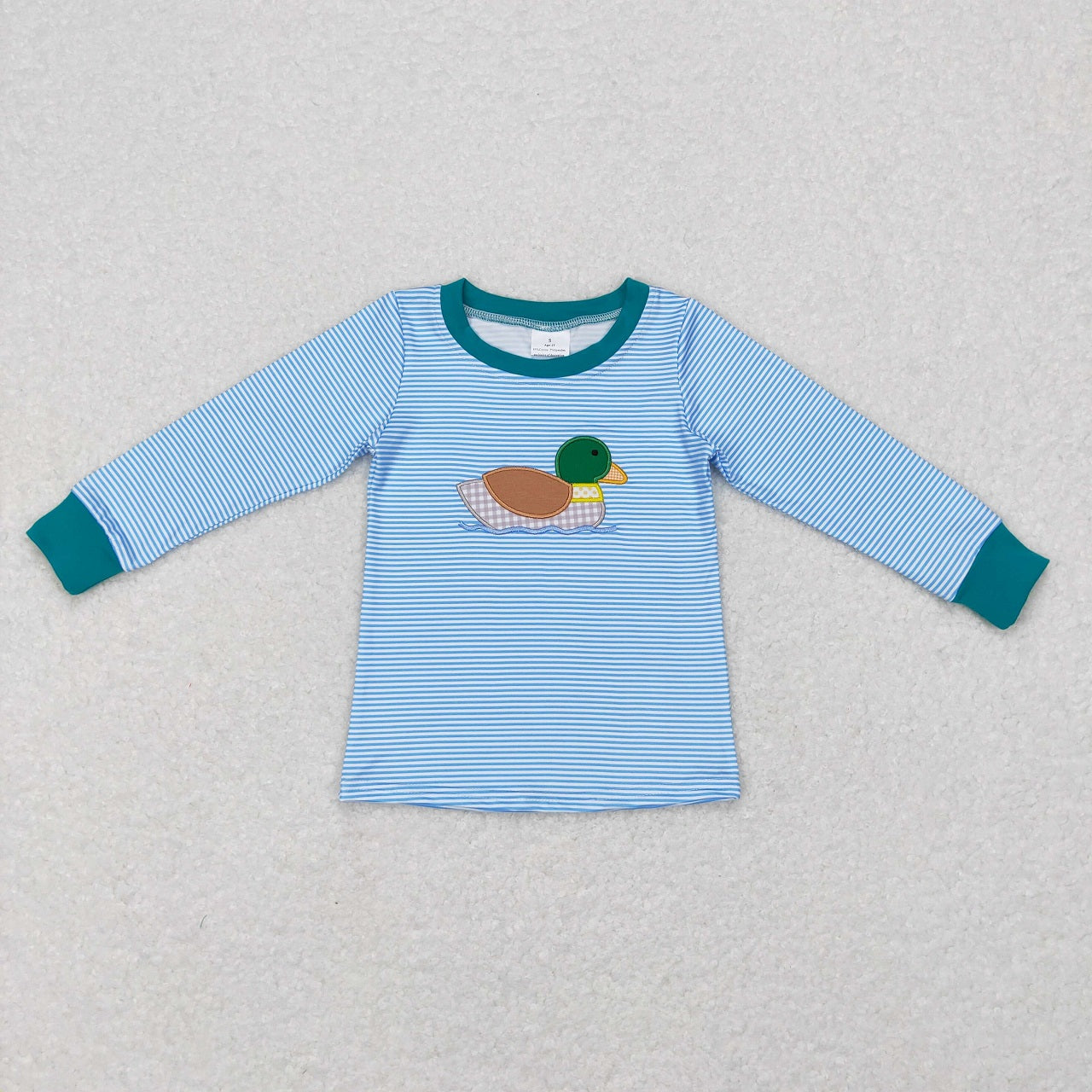 GLD0426 Baby Girl Blue Stripes Long Sleeves Embroidery Duck Hunting Dress