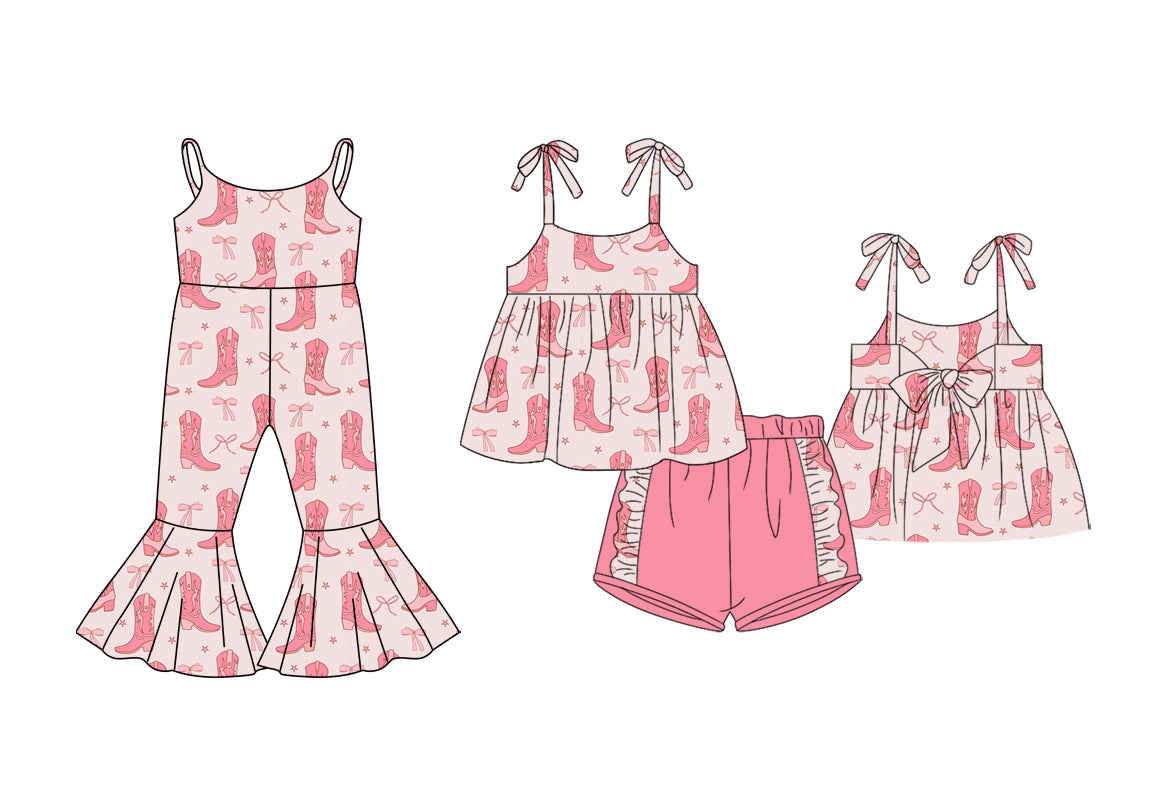 Baby Girl Straps Western Boots Bows Sibling Jumpsuit Set ( Moq 5 Each Style ) 1.24