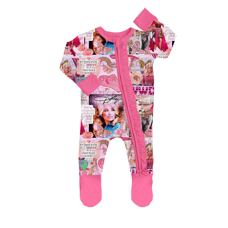 Baby Girl Pink Long Sleeves Singer Hats Zipper Romper Moq 5